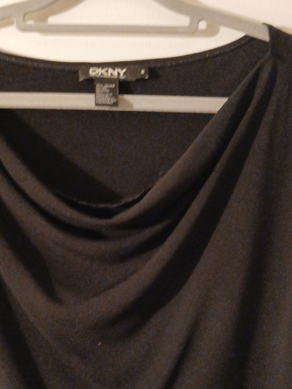 DKNY Elegant Black Short-Sleeve Draped Neck Top